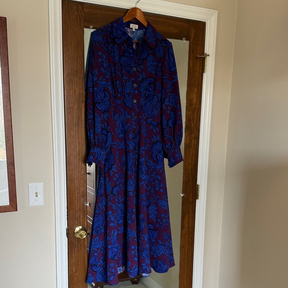 Jigsaw Royal Blue and Plum Floral Long Sleeve Dress